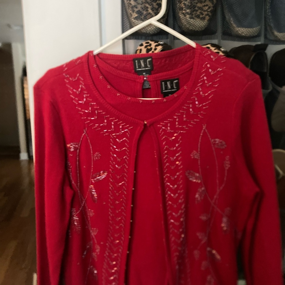 Nice sweater shell with matching cardigan.  
Great for the holidays !!
